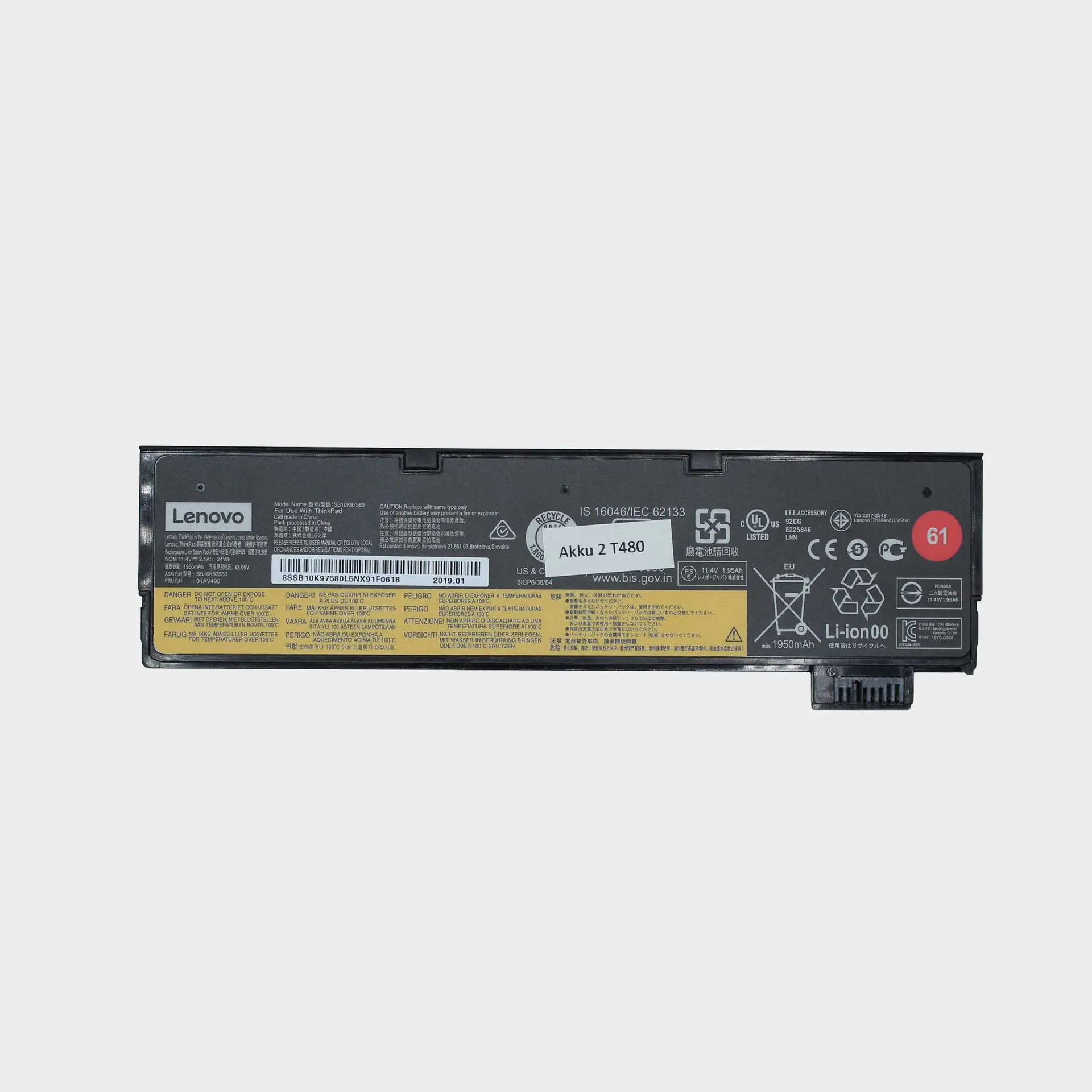 Lenovo ThinkPad T470/T480, T570/T580, P51s/P52s, A475/A485 ulkoinen akku, alkuperäinen